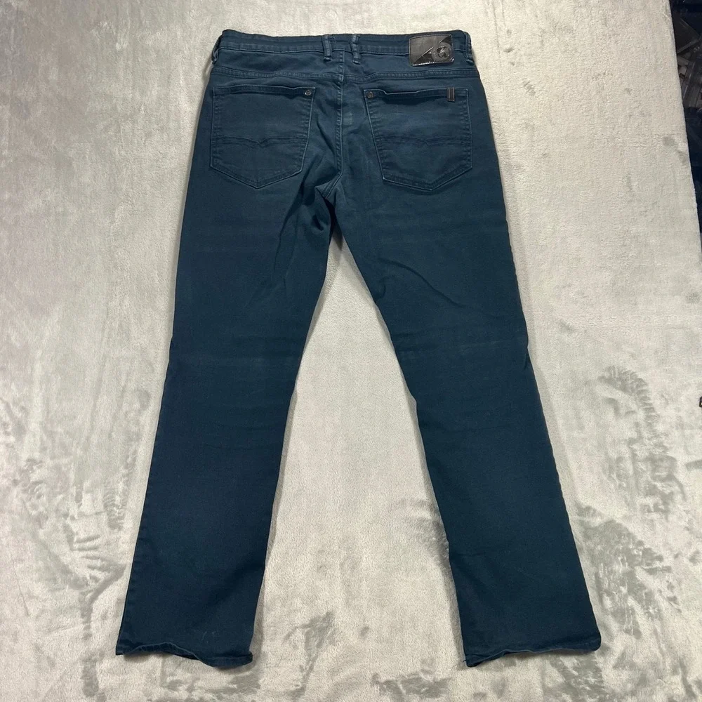 DAVID BITTON BUFFALO Sam-X Slim Straight Jeans Mens 34x32 Teal Blue Stretch Pant